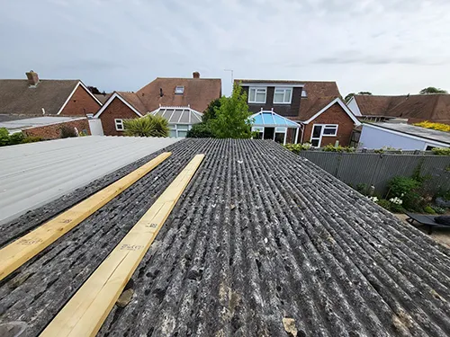 Breathable membrane and treated timber battens newly fitted and ready for tiling